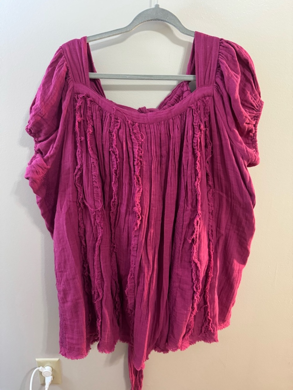 Women’s Free People Boho Ruffled Peasant Tunic in Magenta